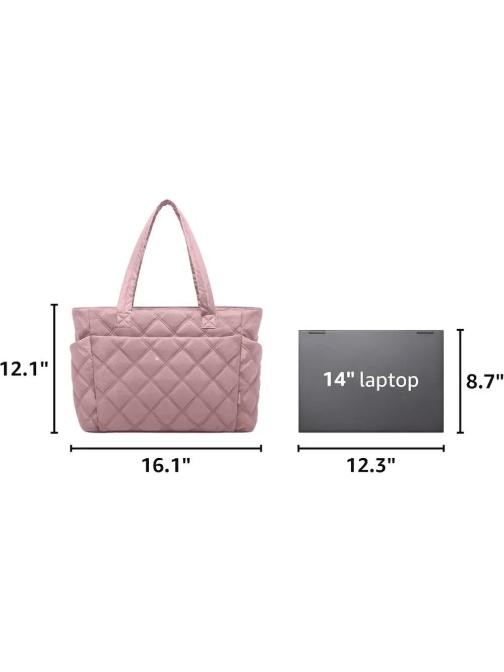 👜Women's Mauve Pink Puffer Tote Bags Lightweight Quilted Work For Travel